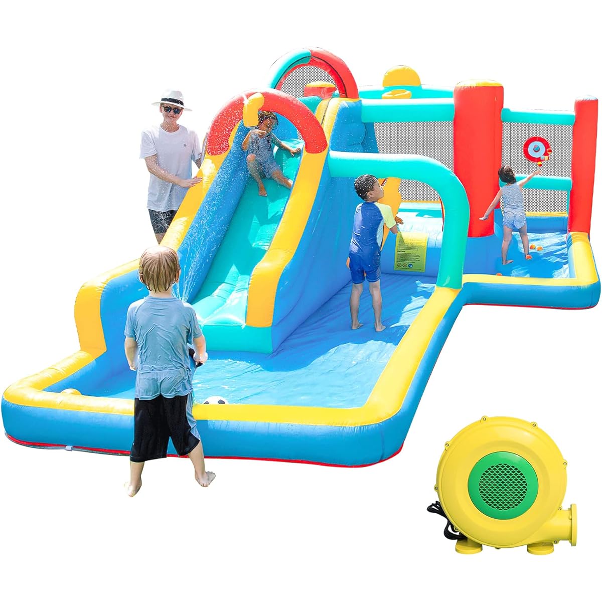 SunSports Inflatable Water Slide, Water Bounce House for Kids Ages 3-6, Inflatable Water Park with Water Slide, Jump House for Kids Backyard Party