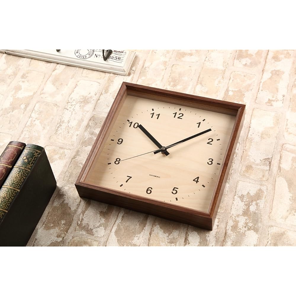 KATOMOKU muku square clock km-38B Wood Walnut Wall Clock Continuous Second Hand (Quartz Clock)