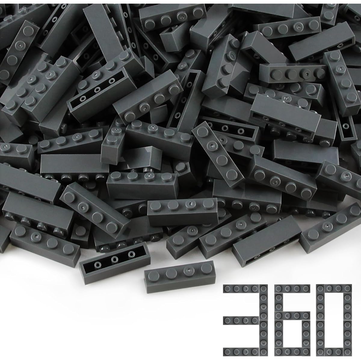 Feleph 360 Pieces 1x4 Bricks Dark Stone Gray Classic Parts Building Creative Play Blocks Set Toys Classic Accessories 3010 3066 Compatible with Major Brick Brands