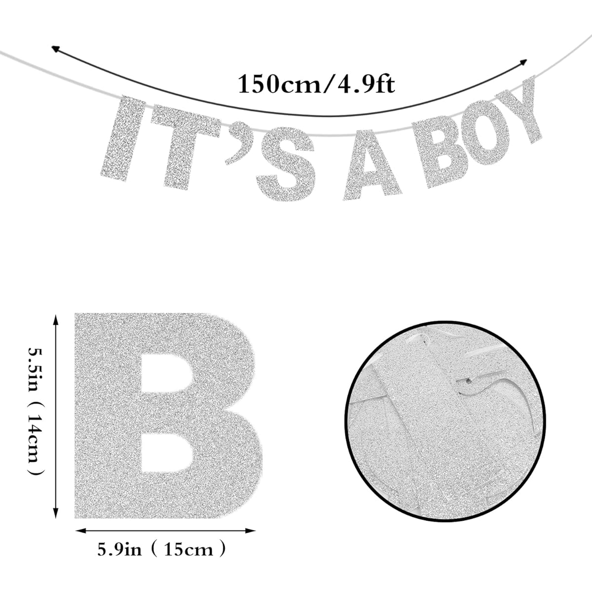 It's a Boy Silver Glitter Theme Celebrate Baby Boy Shower Baby Boy Birthday Party Creative Decorations Bunting Banner.