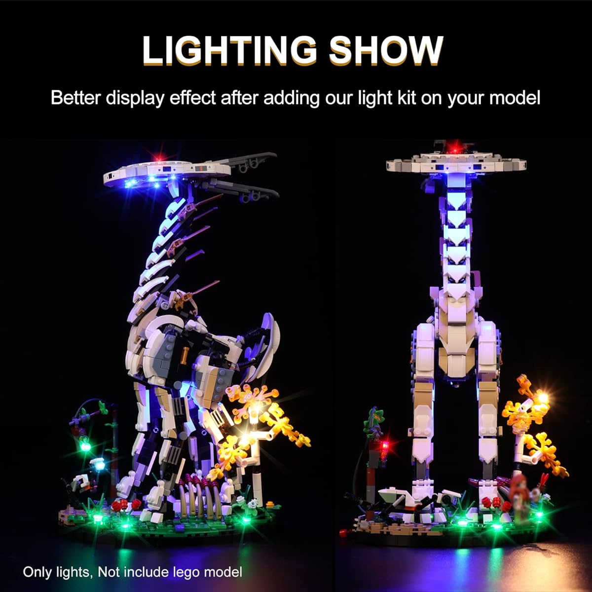 cooldac LED Light Kit for Lego Horizon Forbidden West Tallneck 76989 Building Blocks Model Set Remote Control Version Light Kit (Light Only, No Lego Model)