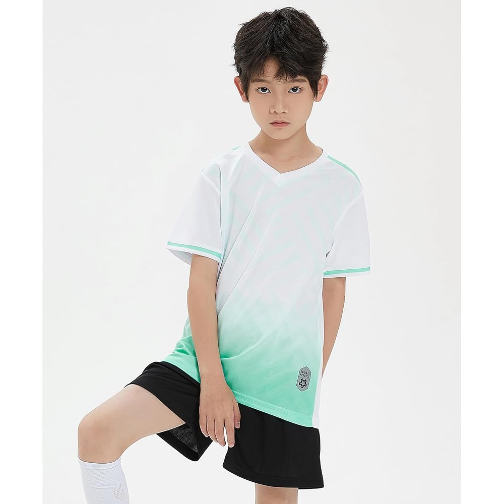 [M2C] Kids Soccer Wear Top and Bottom Set of 4, Soccer Uniform, Jersey Set, Sportswear, Summer, T-shirt, Short Pants, Short Sleeve, Athletic Clothes, White & Navy 120