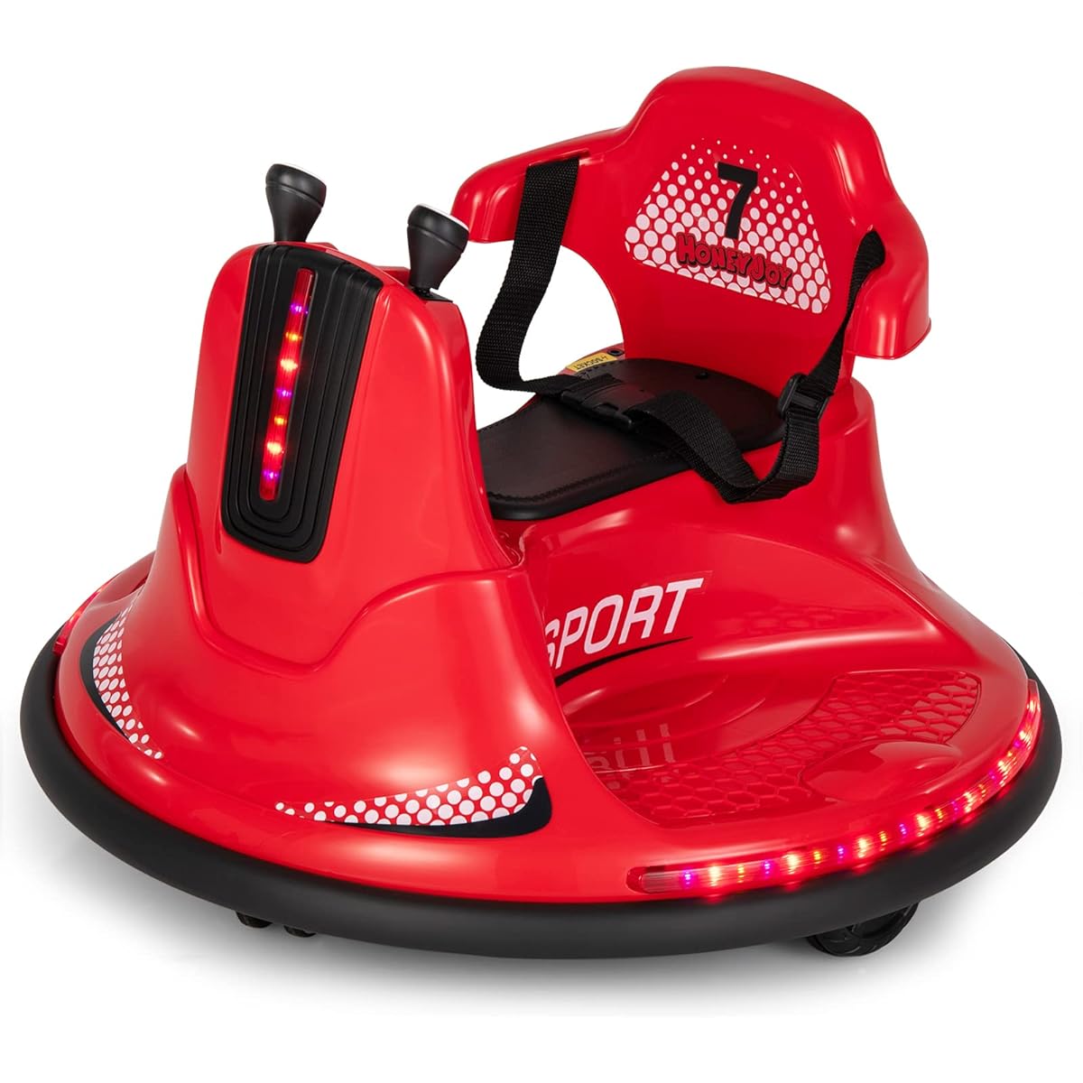HONEY JOY Bumper Cars for Kids, Battery Powered Bumper Cars with Dual Joysticks, Flashing LED Lights & 360 Degree Rotation, 6V Electric Car Ride-On Toy with Remote Control, Great Gift for Boys and Girls (Red)