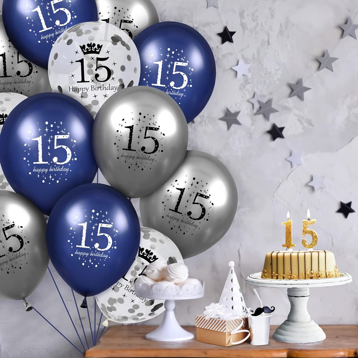 15th Birthday Balloons 15 Pieces Navy Blue Silver 15th Birthday Balloons Boys Girls 15th Anniversary Happy Birthday Party Decoration Navy Blue Balloons
