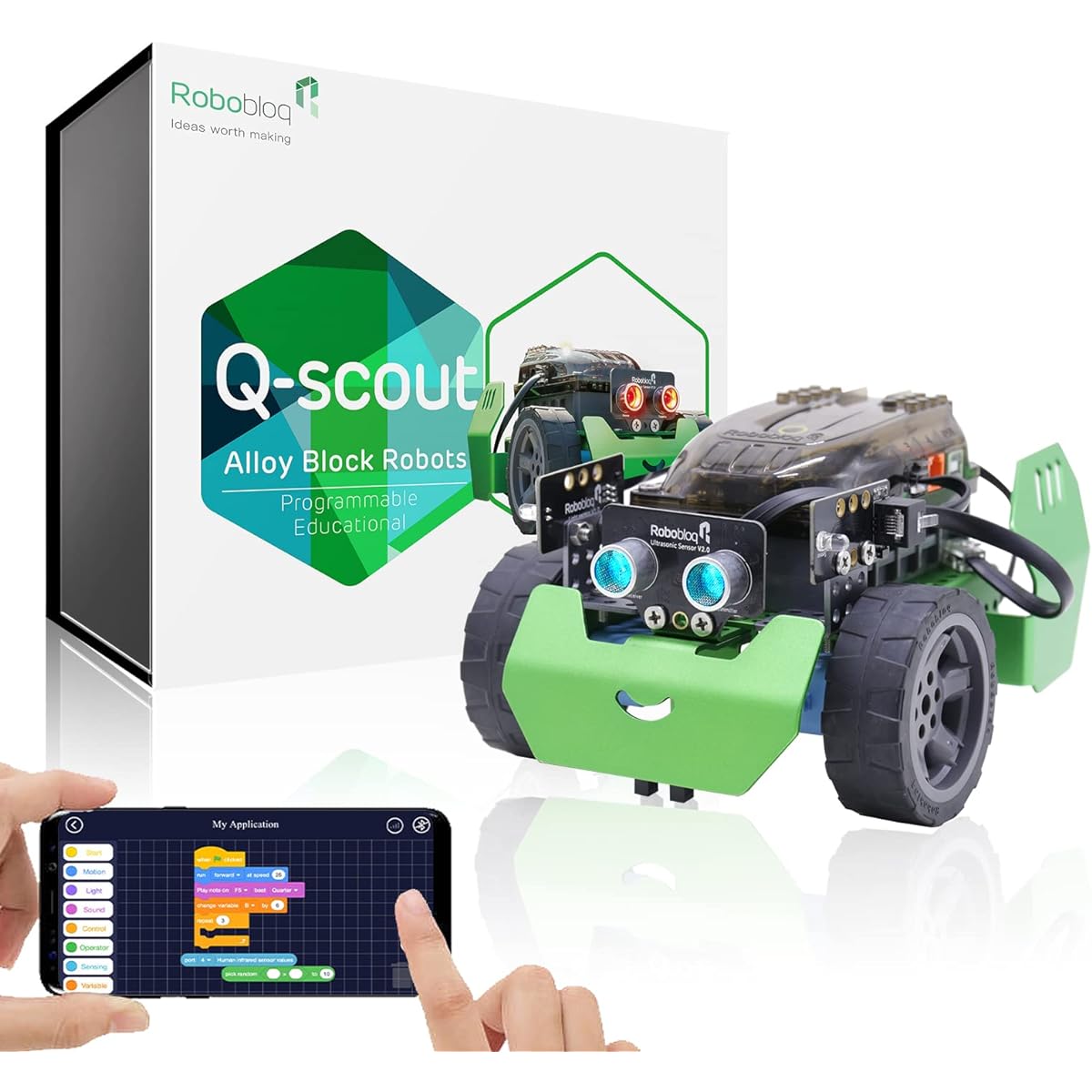 Robobloq Programming Robot Kit, STEM Education, DIY Mechanical Building Robot Car Toy with Romote Control for Kids Ages 6+, Learn Coding and Improve Scientific Creativity (65 Pieces)