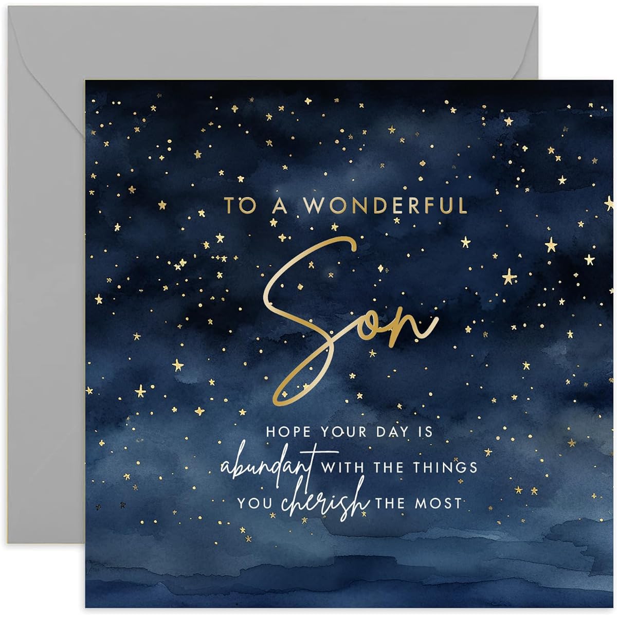Birthday Card for Son - Awesome Son Star Design - Birthday Card for Men - Adult Teenager Kids - Gold Foil Starry Sky Design - Special Birthday Card from Family | Blank Inner Envelope