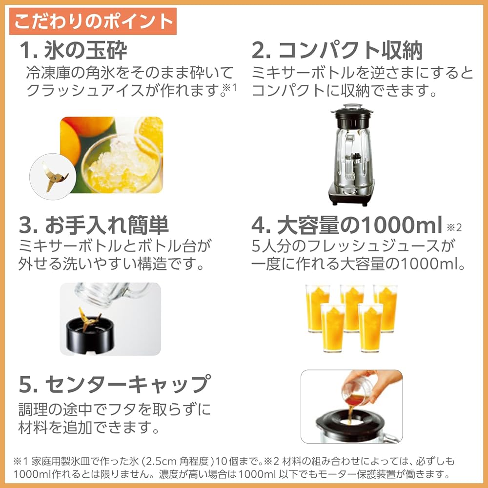 Tescom Mixer Juice Mixer 1000ml with Mill Large Blade that Can Finely Grind Ice Glass Bottle Compact Storage Center Cap Dial Switch Titanium Cutter TM8300