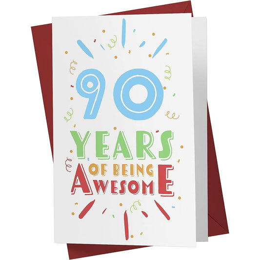 90th Birthday Card for Him and Her - 90th Anniversary Card Dad Mom - 90th Birthday Card for Brother Sister Friend - 90th Birthday Card Men Women Karto - Amazing (Color)