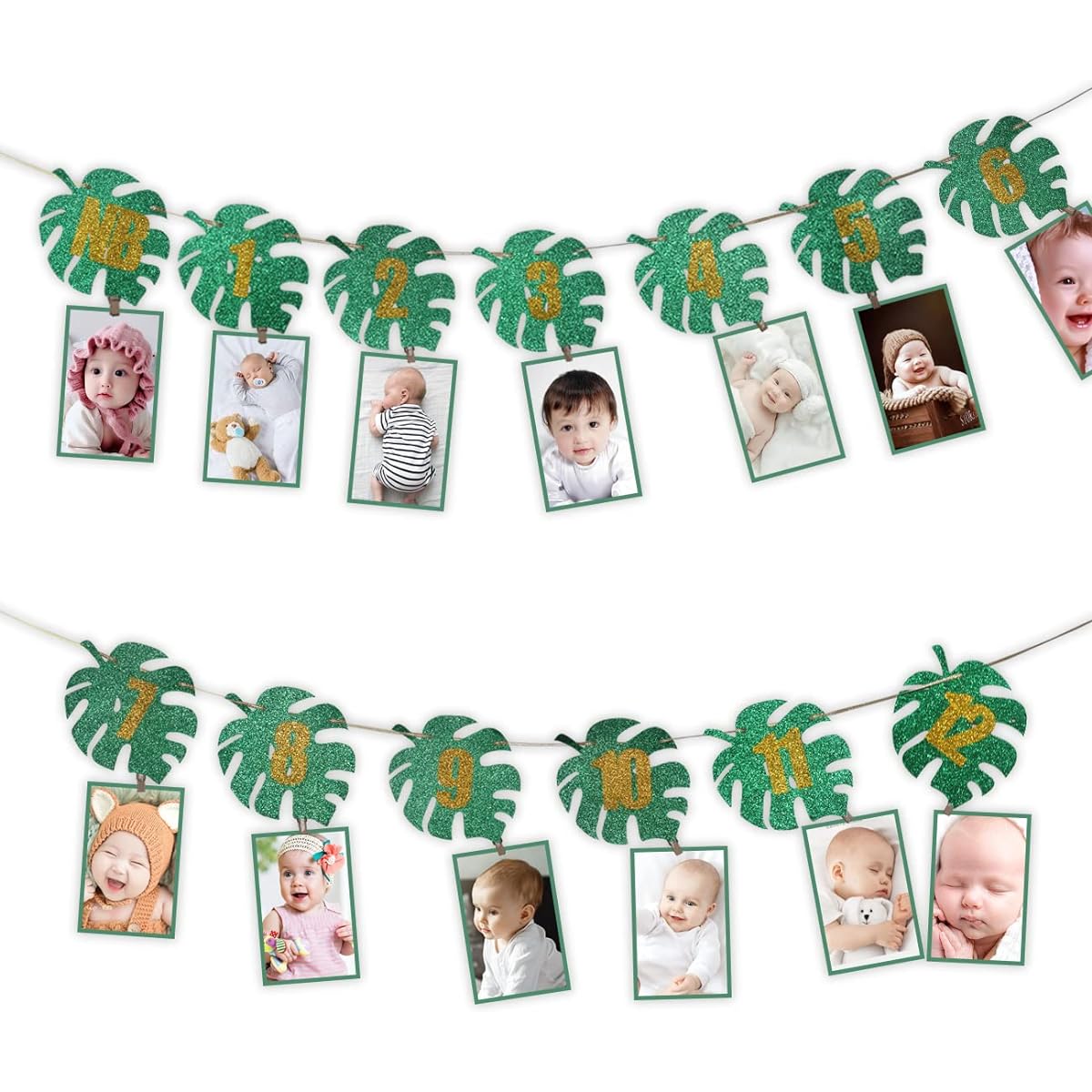 1st Birthday Photo Banner 13 Pieces 1st Birthday Decorations Tropical Theme Paper Banner First Birthday Decorations for Girls and Boys Monthly Milestone Garland