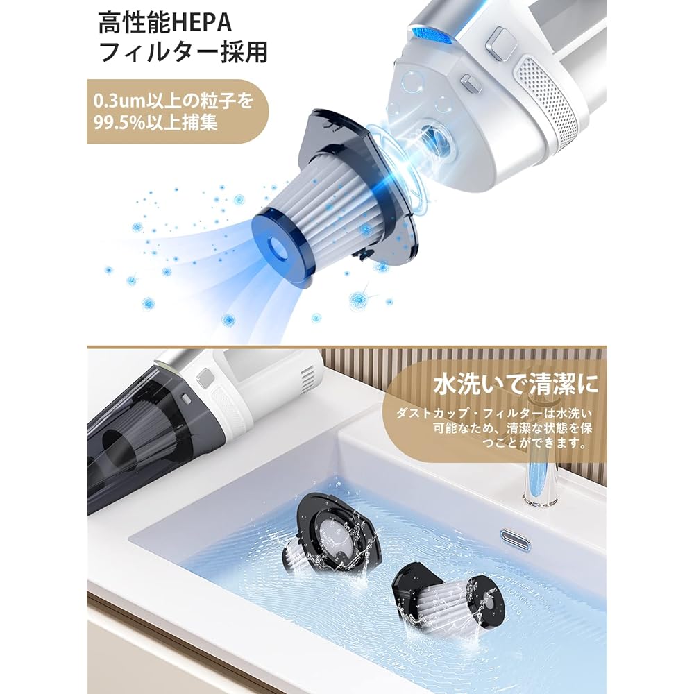 [12000pa Strong Suction] Vacuum Cleaner Cordless Stick Vacuum Cleaner 2WAY Handy Cleaner Stick One Cleaner Vacuum Cleaner 5 Types of Nozzles Lightweight Type-C Rechargeable Living Alone HEPA Filter Japanese Instruction Manual For Car/Home Use Adapter Not