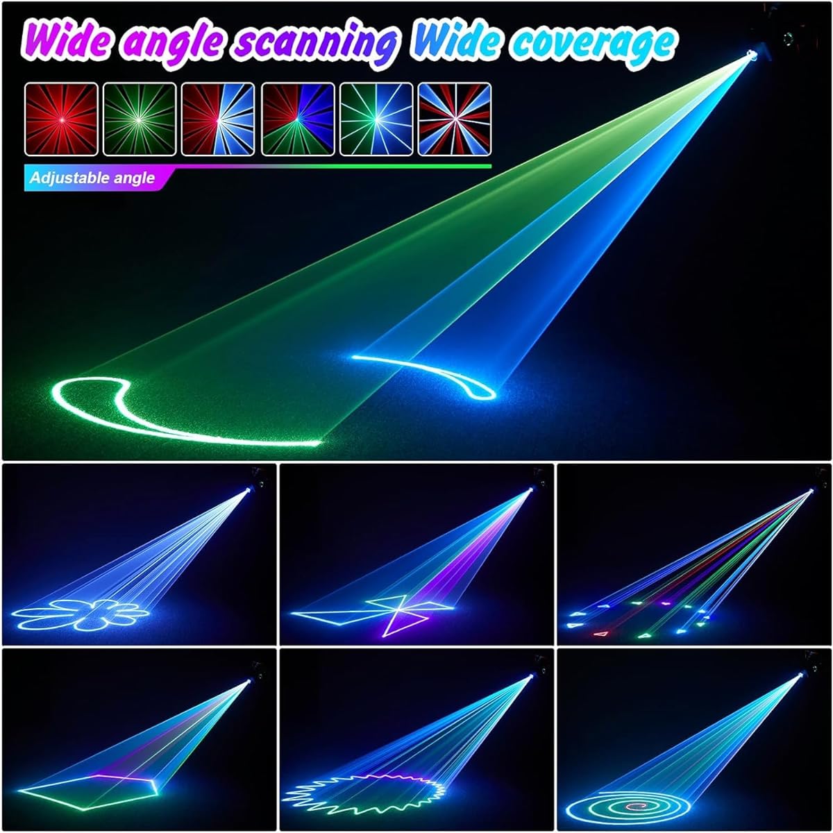 U`King Disco Light Party Light 3D Animation DJ Light Disco Projector with Voice Control &DMX512 Remote Control Perfect for Halloween, Live Show, Family Party, Bar