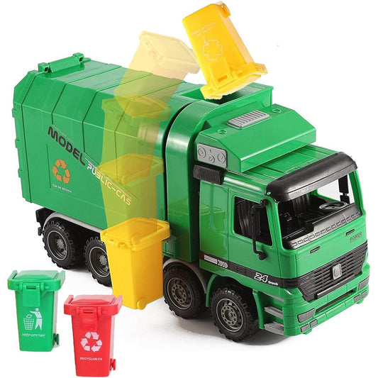 36cm Friction Powered Recycling Garbage Truck Toy for Kids with Side Loading and Back Dump
