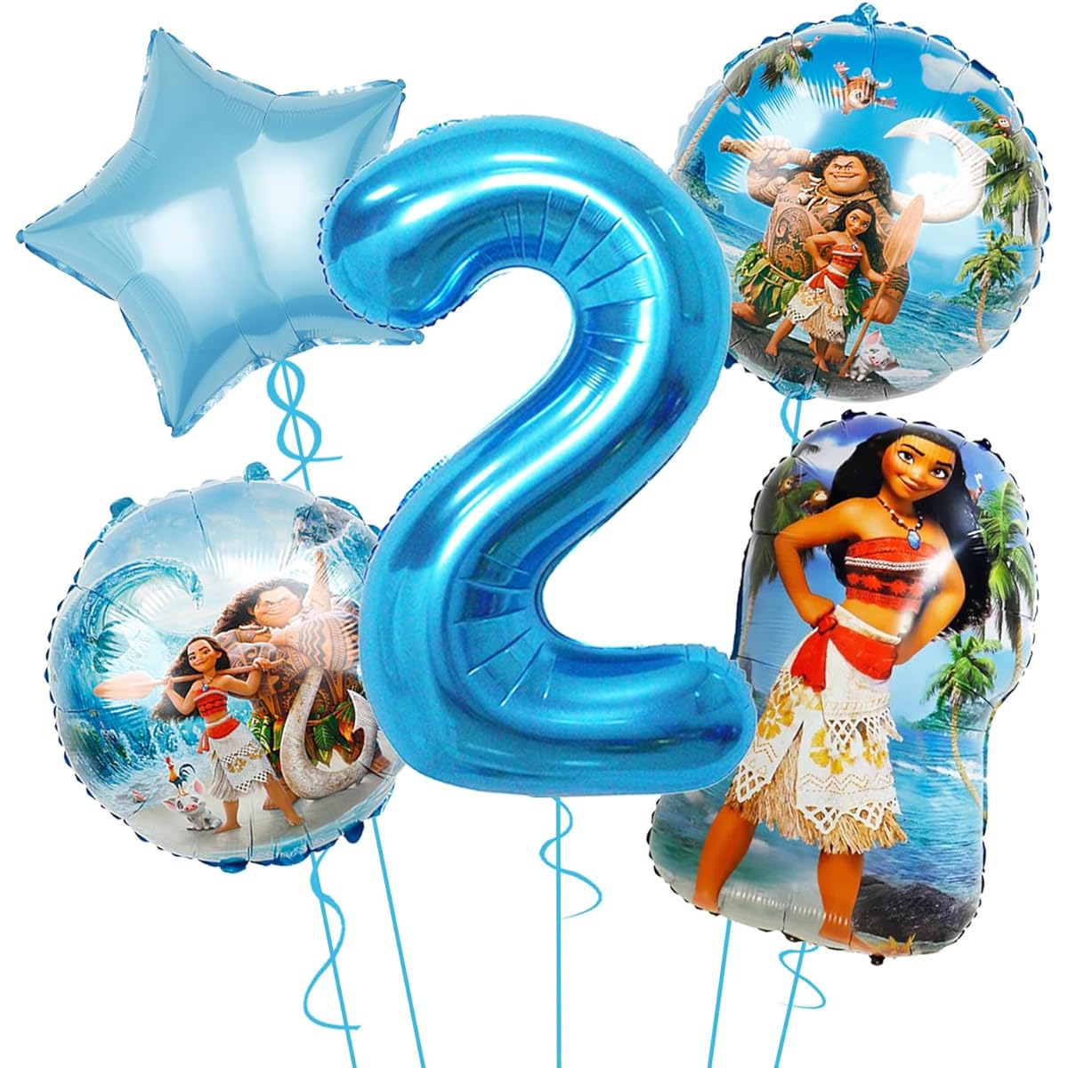 5pcs Moana Foil Balloons, Moana Party Supplies, 1st Birthday Balloons, Birthday Party, Baby Shower Party Decorations (2nd Year)