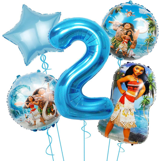 5pcs Moana Foil Balloons, Moana Party Supplies, 1st Birthday Balloons, Birthday Party, Baby Shower Party Decorations (2nd Year)