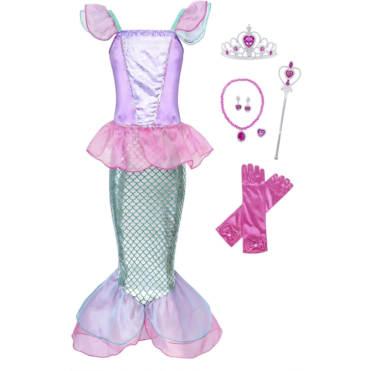 HenzWorld Little Mermaid Ariel Costume Dress Girls Sequins Party Cosplay Birthday Outfit Age 3-12