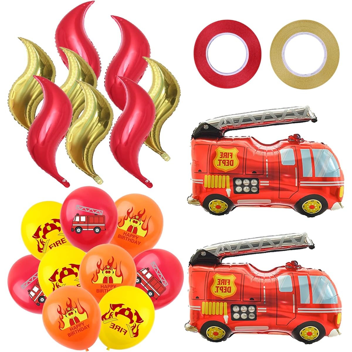 GUHAR Fire Truck Supplies 21pcs 24" Jumbo Fire Truck Balloons Gold Red Flame Foil Balloons for Fire Theme Birthday Party