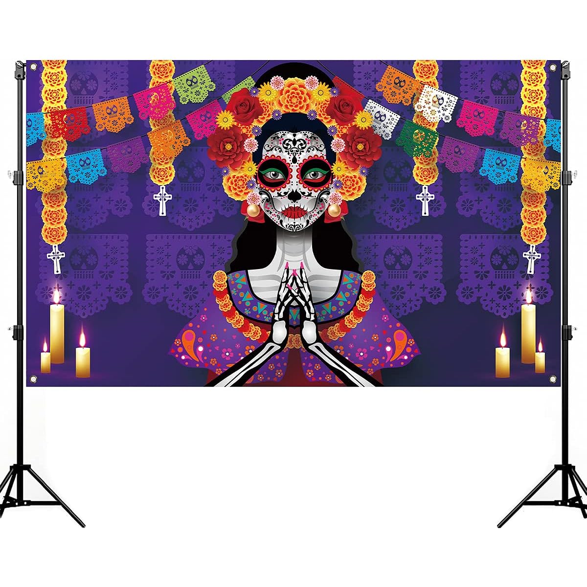 Nepnuser Day of the Dead Photo Booth Backdrop Dia De Los Muertos Decoration Halloween Decoration Mexican Sugar Skull Background Banner for Wall 6x3ft