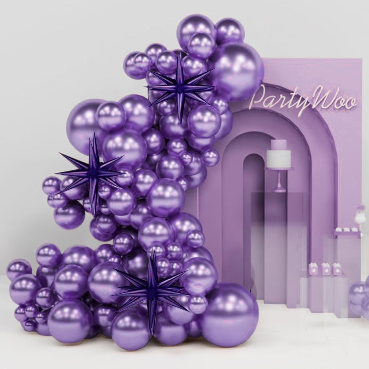 PartyWoo Metallic Purple Balloons 130 Pieces 22 Inch Star Balloons Purple Balloons Different Size Pack 18 Inch 12 Inch 10 Inch 5 Inch Balloon Garland for Balloon Arch Party Decoration