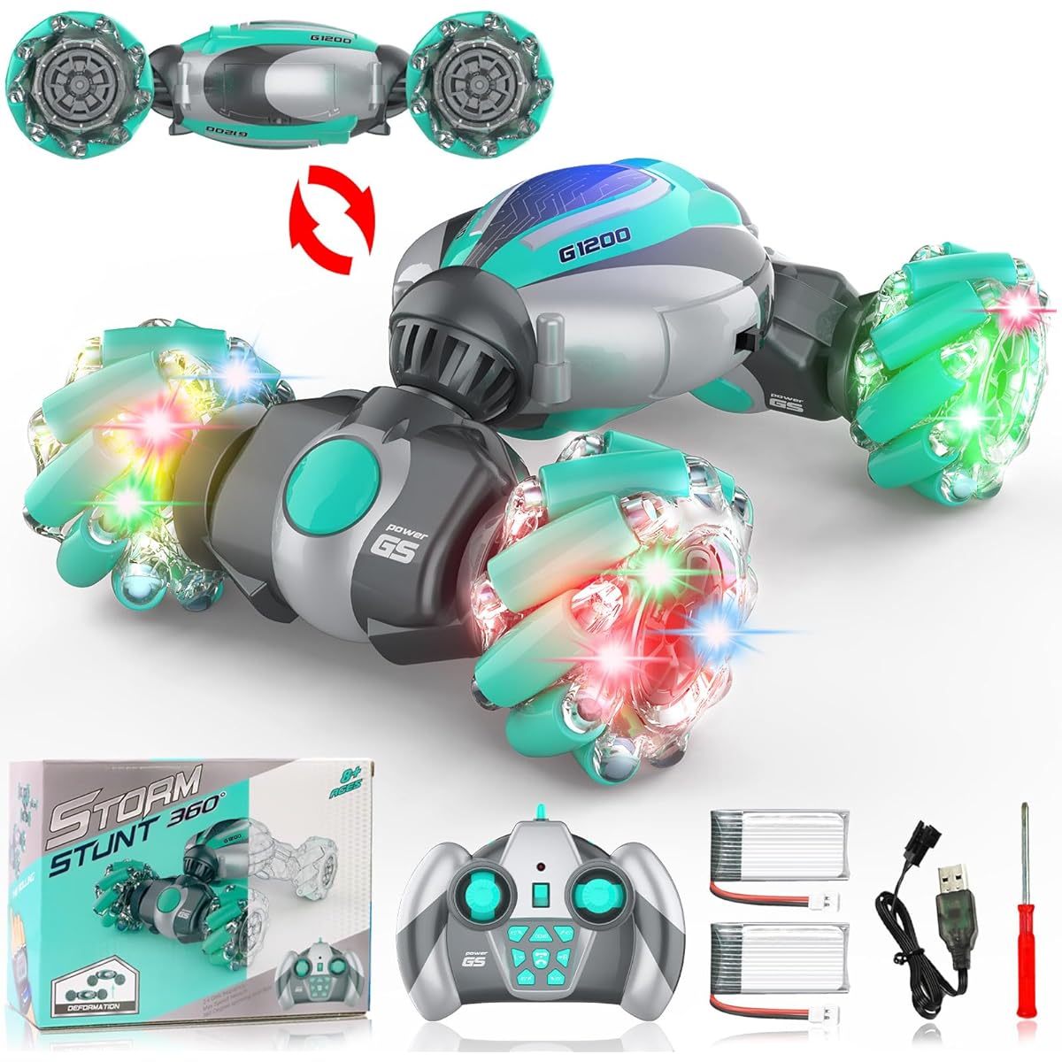 RC Stunt Car Mini Remote Control Car Gifts for Boys Age 6 7 8-12 9 10 11 4WD Off-Road Double Sided Drift Truck 360° Flip Rotating Toy with Cool Lights for Adults Boys Girls Kids Gifts