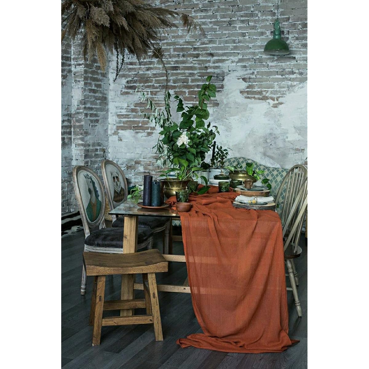 Table Runner 29 x 160 Inch Cheesecloth Tablecloth Set for Wedding Rustic Boho Romantic Style Natural Cotton Decor Terracotta