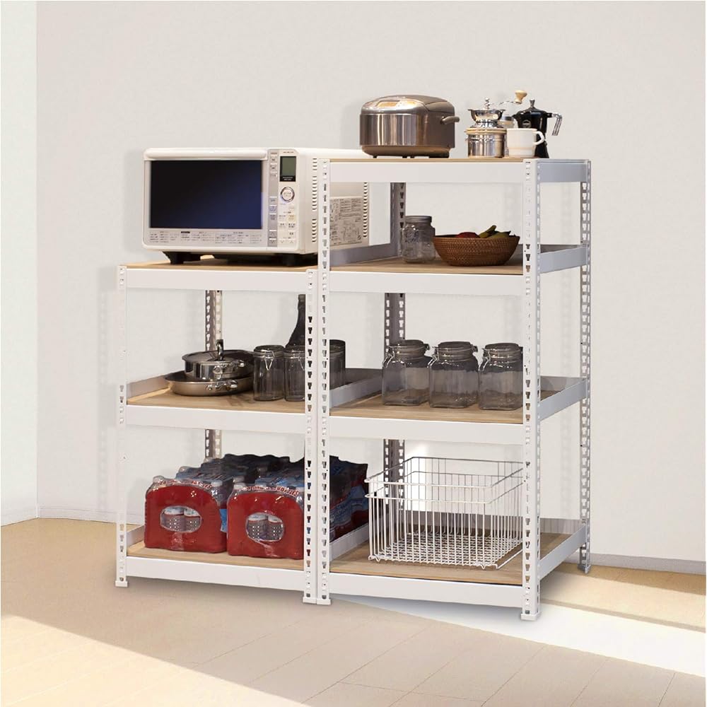 Dreamware Range Board White/Natural Width 61 x Depth 41 x Height 120cm 4 Tiers Wood Grain Board Metal Frame MK-KT24NWH