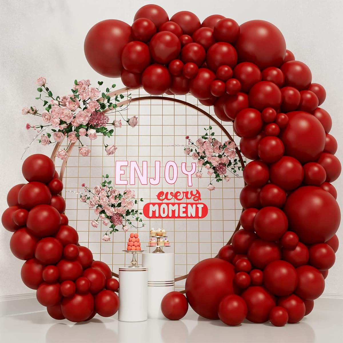 Ruby Red Balloons Different Sizes 85 Pieces Ruby Red Balloon Garland Arch Kit 5/10/12/18 Inch Garnet Red Latex Balloons for Wedding Birthday Valentine's Day Engagement Anniversary Party Decoration