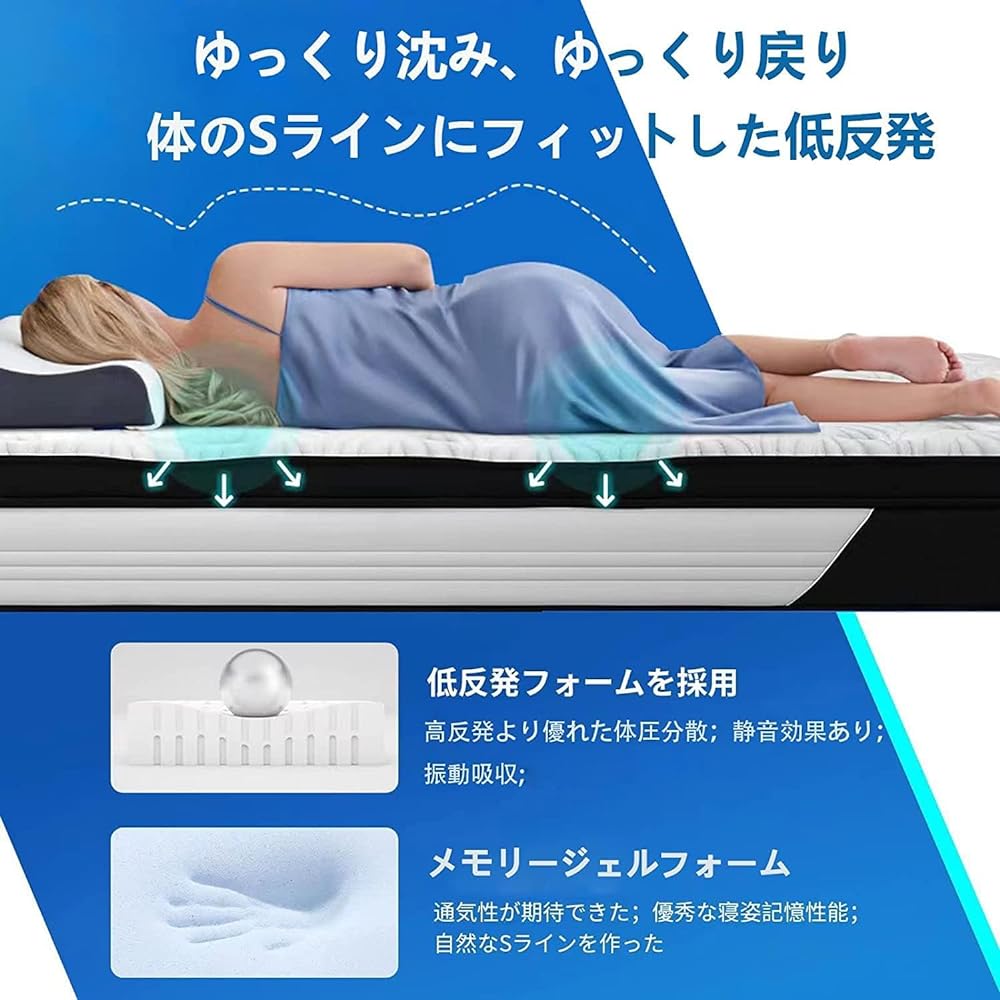 Avenco Mattress, Semi-double, Memory Foam, Slightly Firm, Thickness 23cm, Pocket Coil Mattress, 476 high-density coils, Parallel Arrangement, Bed Mattress, Semi-Double Size, Vibration Absorption Roll packaging 120cm x 195cm x 23cm