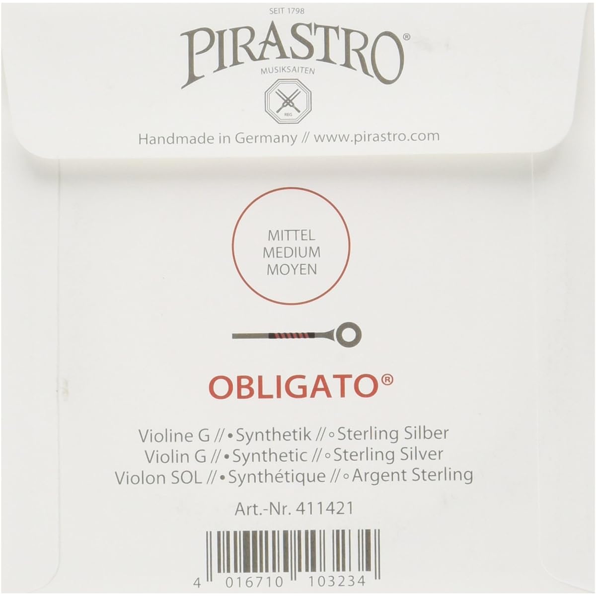 Obligato OBLIGATO violin string (4/4) set E string loop end
