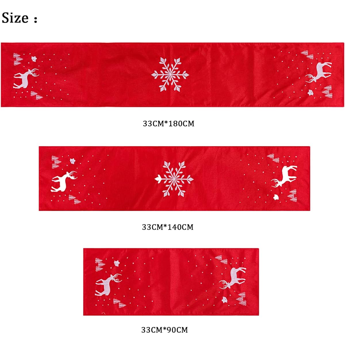 Winlauyet Exquisite Embroidered Christmas Table Runner Decorative Fabric Reindeer Snowflake Jingle Bells Holiday Design Non-Slip Backing Table Cover (140x33cm/55x13inch)
