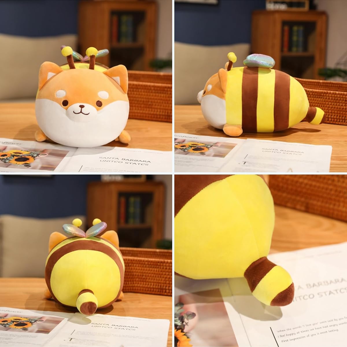 Shiba Inu Bee Stuffed Animal Pillow Cute Bee Dog Plush Toy Cute Honeybee Stuffed Animal Soft Corgi Plush Toy Cuddle Pillow Toy Gift for Kids 15.7 Inch