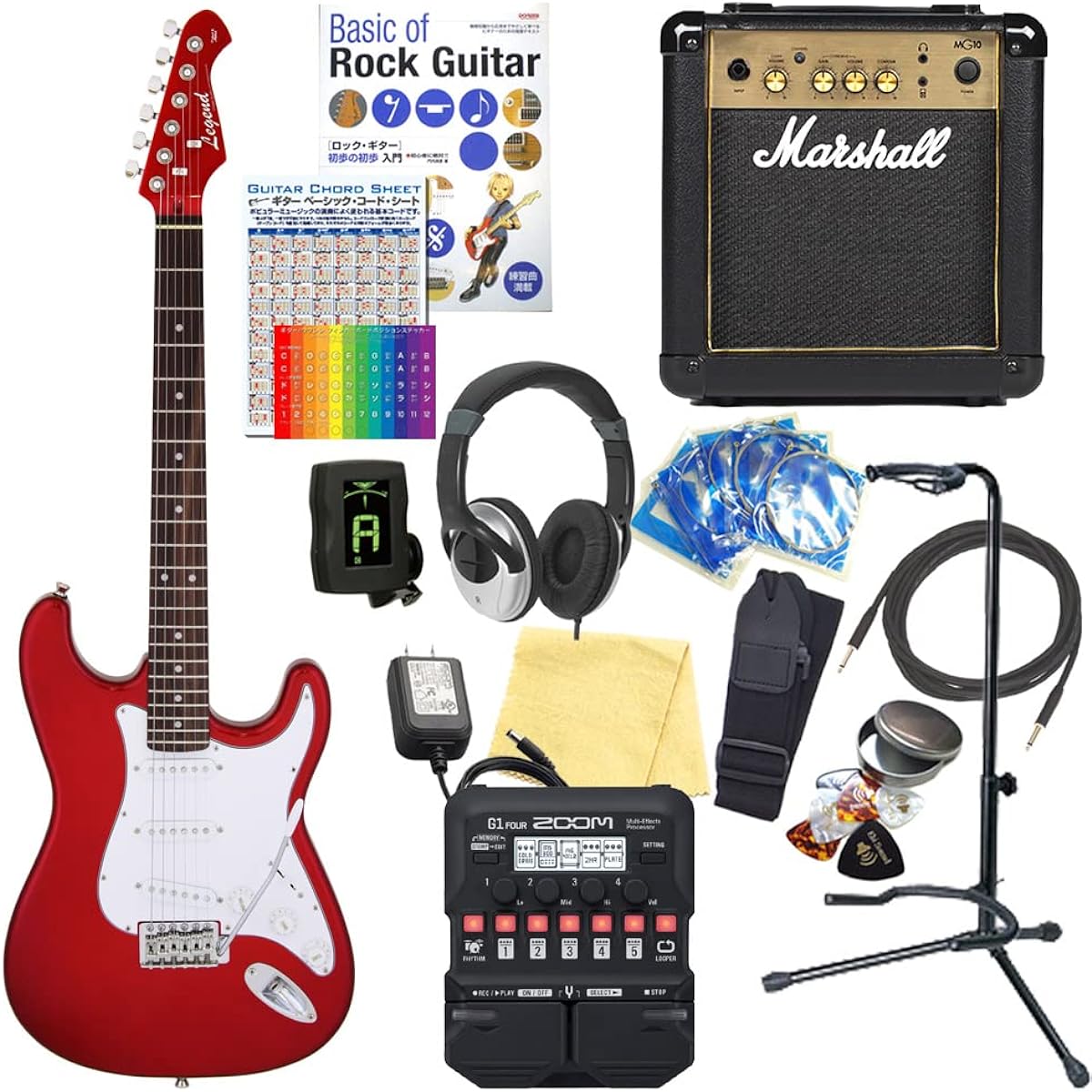 Electric guitar beginner set Stratocaster type 18-piece set with Marshall amp Legend LST-Z CACA [ZOOM G1Four multi-effector included]