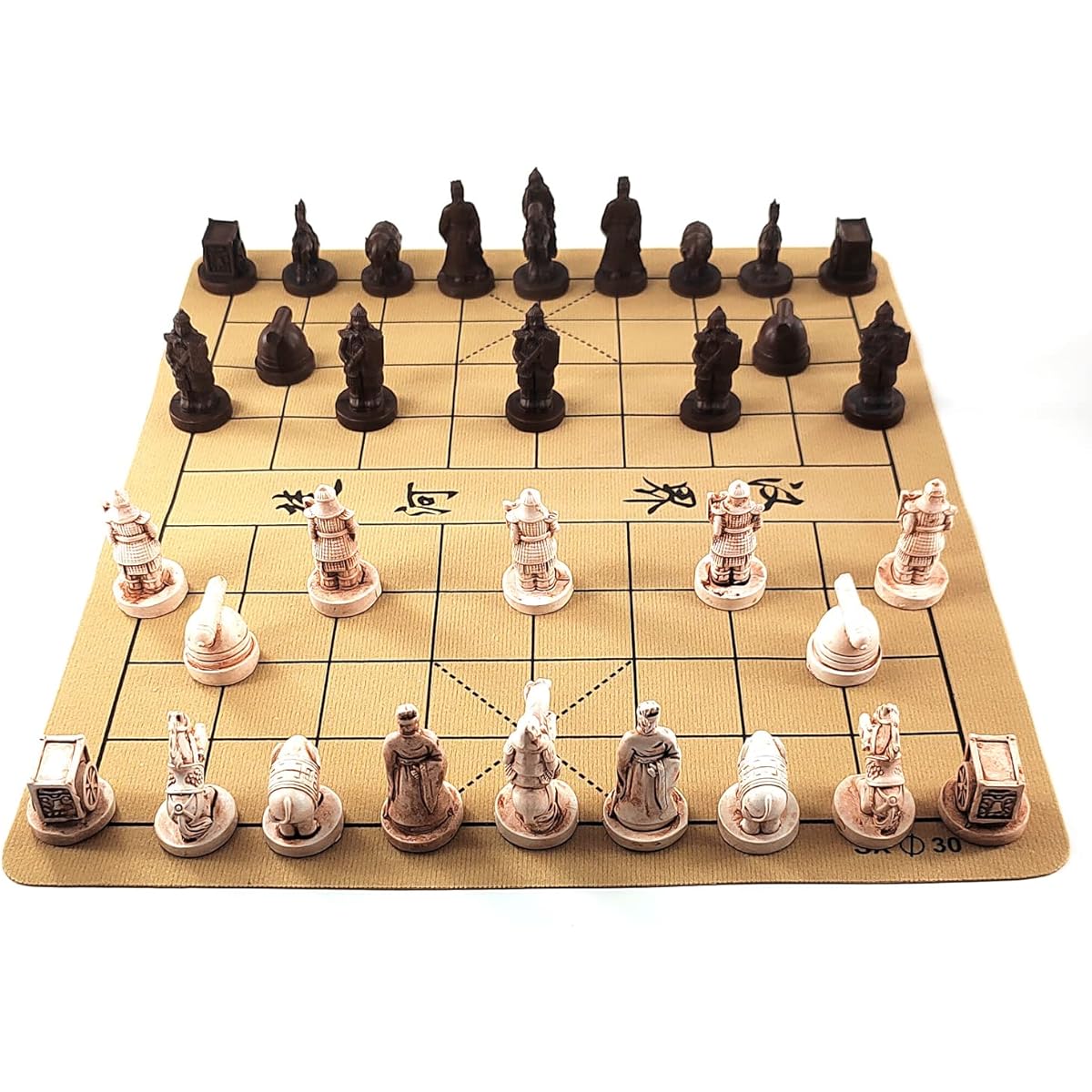 Traditional Chinese Xiangqi Portable Chess Set Travel Board Game Set with Resin Chess Pieces and Leather Chess Board
