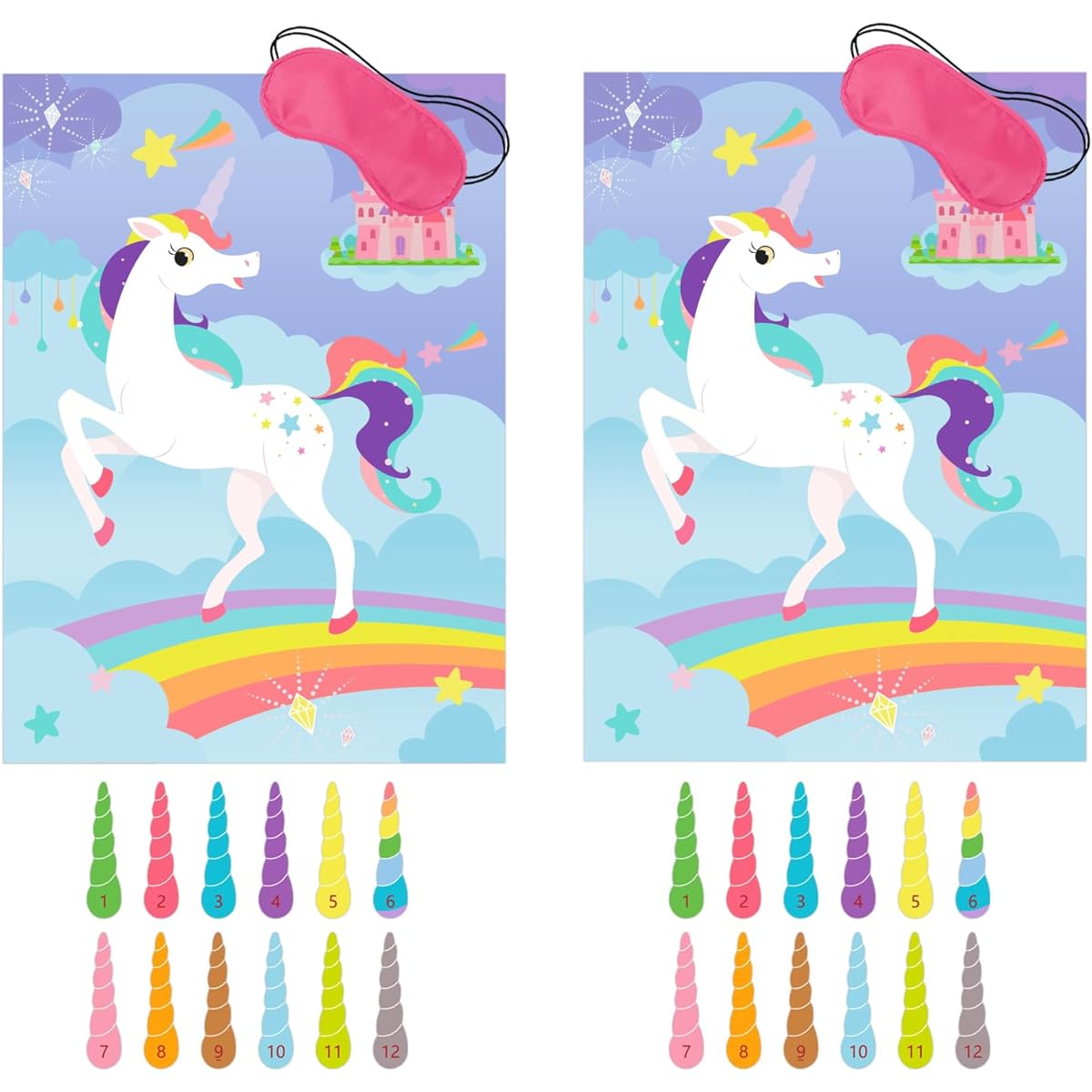 Unicorn Birthday Party Game, 2 Unicorn Party Supplies, 2 Posters, 24 Horns, Kids Gifts, Unicorn Party Decorations, Party Favors