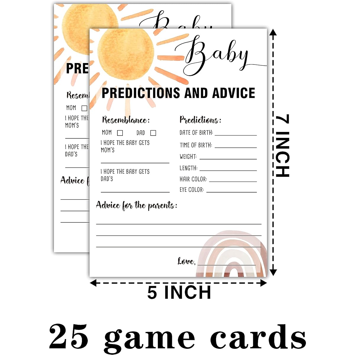 Boho Rainbow Predictions and Advice Baby Shower Game 25 Sunshine Gender Neutral Cards Gender Reveal Party Game Set for Women and Men A30