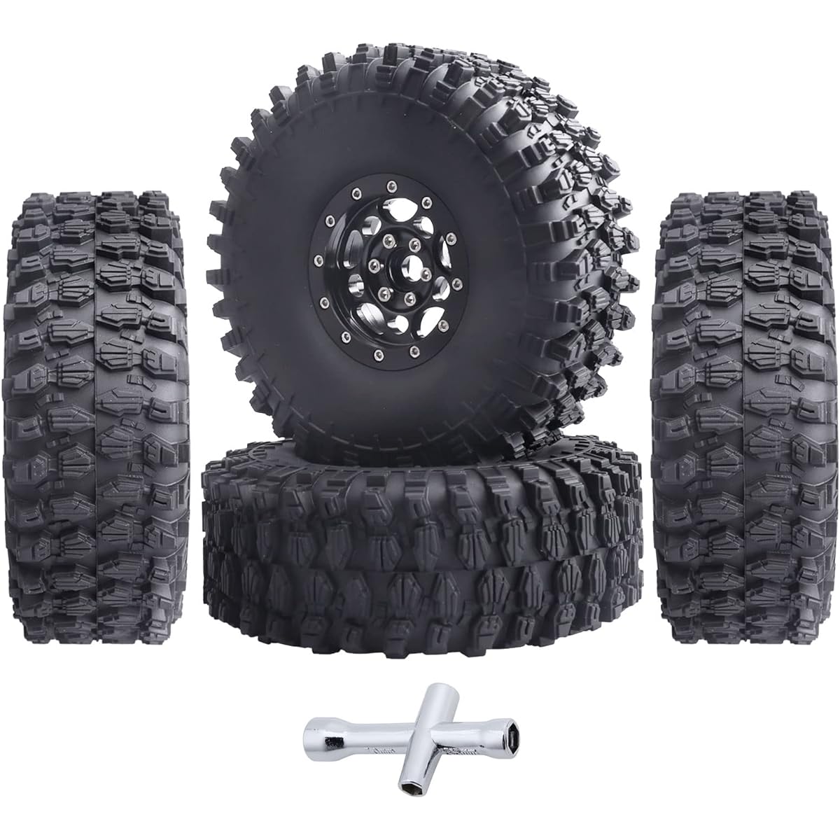 CrazyHobby 4 Pieces 1.9 Inch RC Crawler Beadlock Wheels and Tires Soft Rubber with Metal Rims 1/10 RC Rock Crawler Traxxas TRX-4 TRX-6 Axial SCX10 90046 SCX10 II III RC4WD Redcat Gen 8 Parts