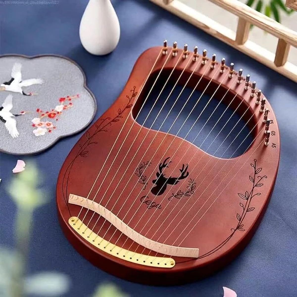 Lyre Harp 16 Strings Wooden Beginner String Instrument Red