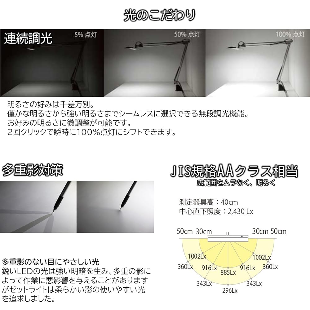 Yamada Shomei Z-LIGHT LED desk light High color rendering Ra90 Beautiful skin tone Brightness 2430Lx Alloy steel White Z-10RW