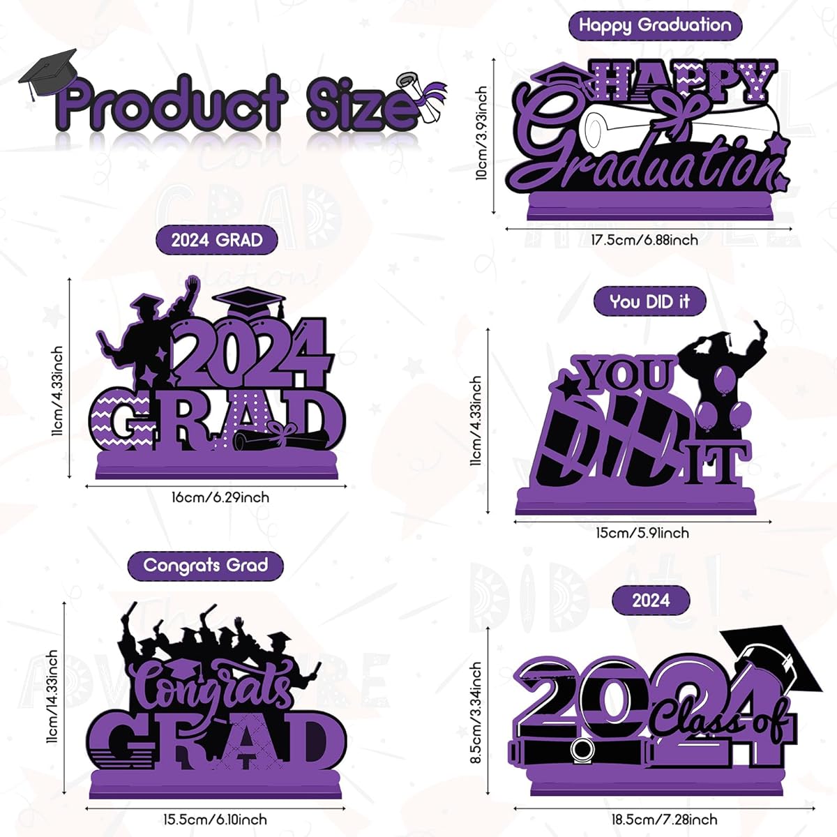 5 Pieces Wooden 2022 Graduation Party Decorations Congratulations Graduation Table Topper Graduation Centerpiece Table Decoration Wood Graduation Table Centerpiece Graduation Table Decoration (Purple Black)