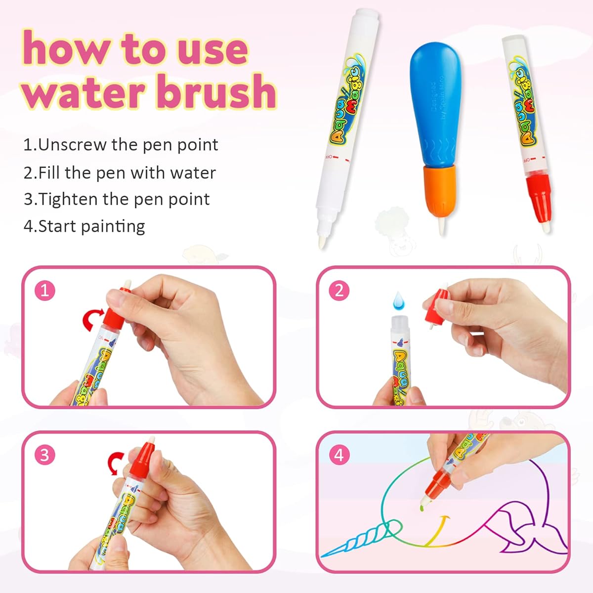 KKONES Water Doodle Mat - Water Drawing Mat for Kids Toddler Doodle Board Educational Toys - Water Painting Mat Magic Pen Travel Toy Gift for Ages 2 3 4 5 6 Years Old Boys Girls