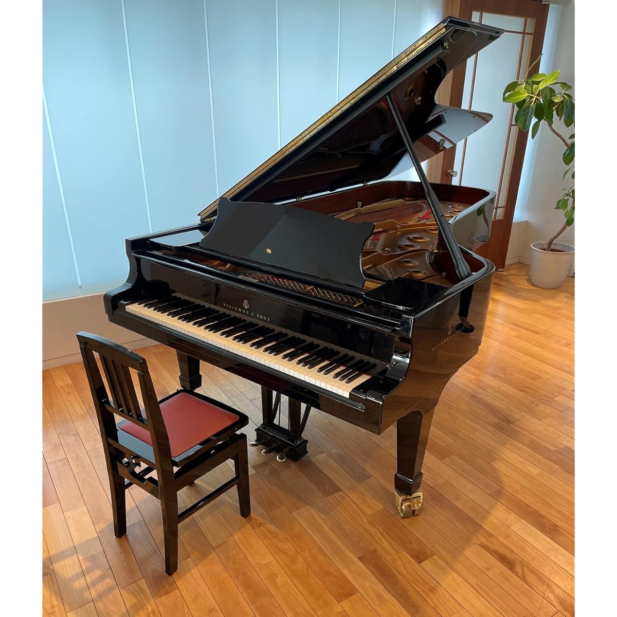 Thomson Piano Stool with Backrest, Compatible with Grand Pianos/Upright Pianos, Compatible with Yamaha/Kawai and other manufacturers, Anti-Pinch Function, Anti-Scratch Cushion on the Bottom of the Legs, Adjustable Height, 44-55cm, No.5AX