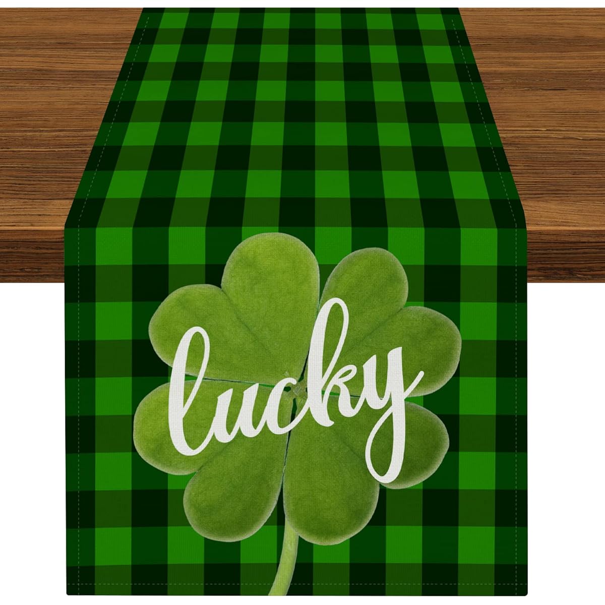 St. Patrick's Day Table Runner Shamrock Buffalo Check Lucky Table Runner 72" Long for Kitchen Dining Table Decor Holiday Party Indoor Outdoor Decor