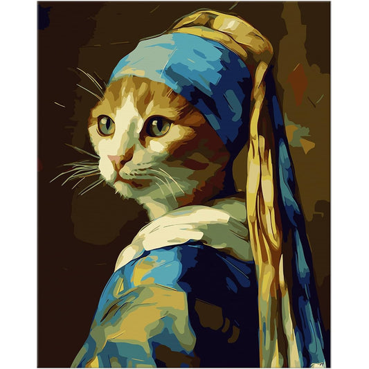 NiArt Paint by Numbers for Adults Beginners DIY Paint by Numbers on Canvas for Kids Frameless Oil Painting Kit Gift Home Decoration 5 Brushes and Acrylic Paints 16 x 20 Inch (Pearl Earring Cat)