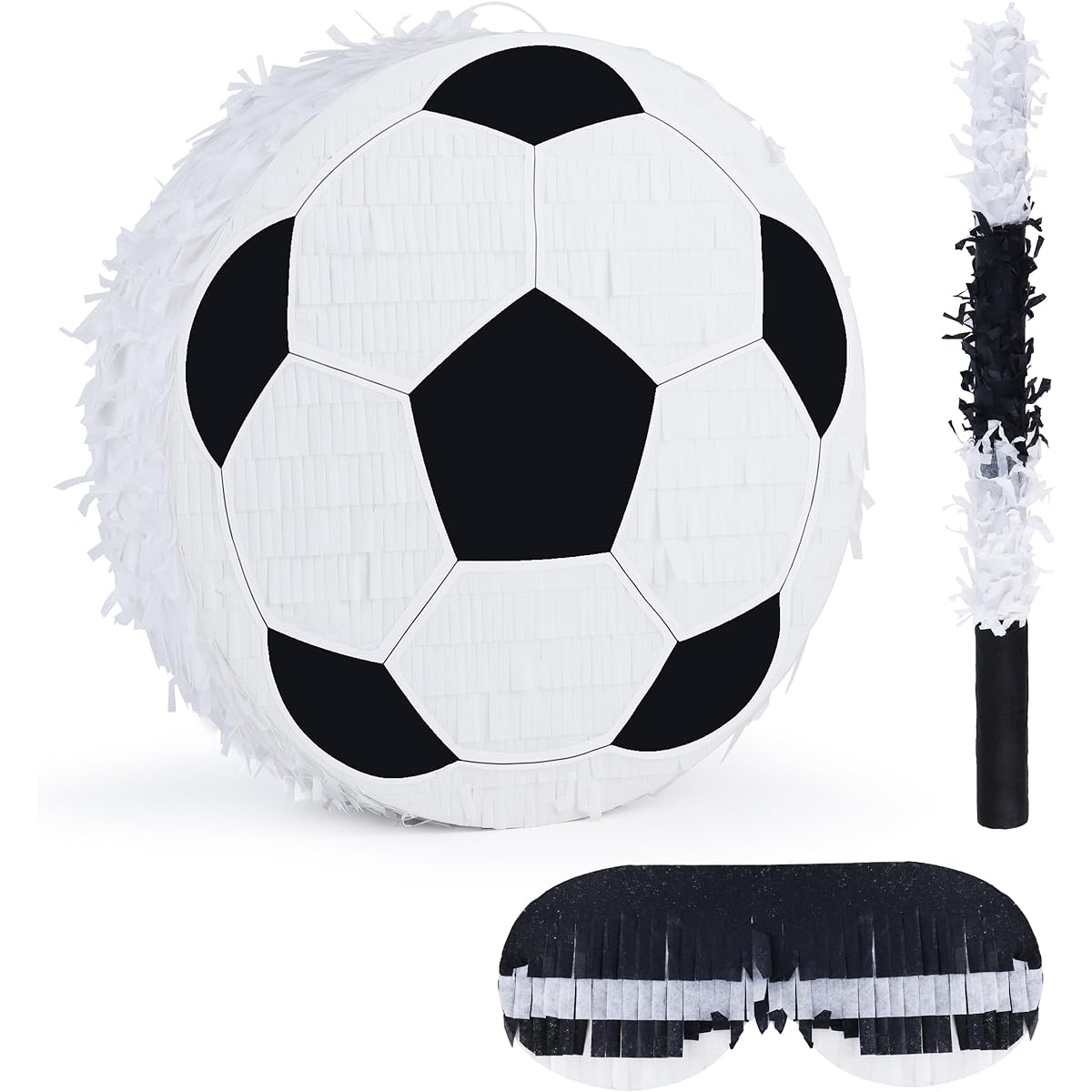Birchio Soccer Pinata with Blindfold and Bat (13"x13"x4") Soccer Ball Pinata for Birthday Parties, Boys Birthday Party, Sports Theme Party Decorations