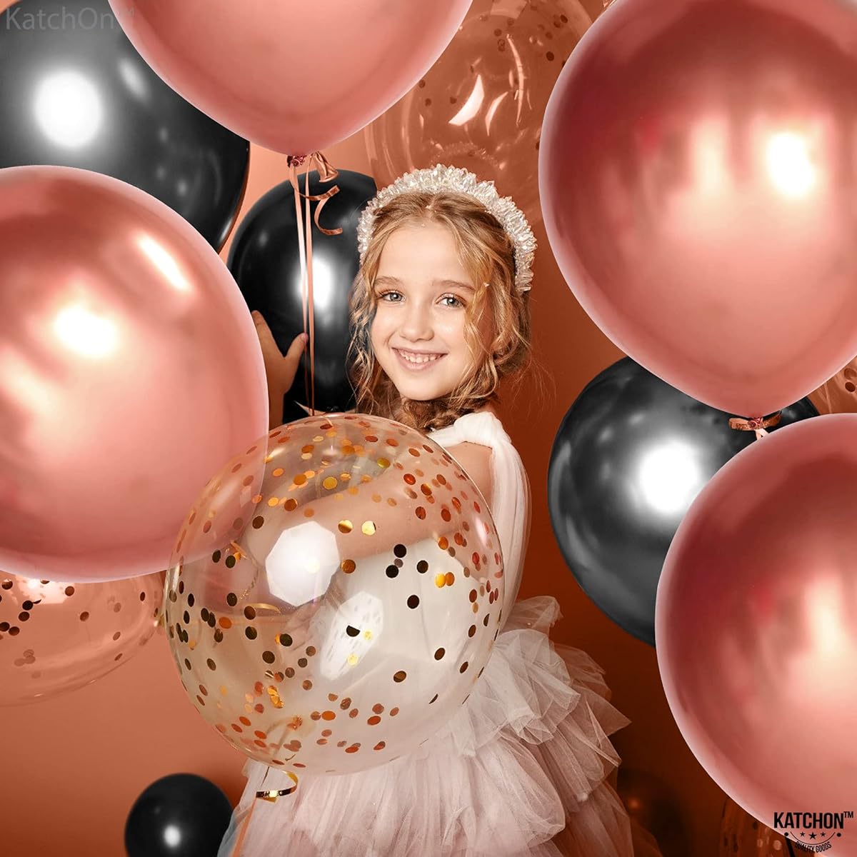 KatchOn Rose Gold Chrome Balloon Set - Big 18 Inch Pack of 10 | Rose Gold Balloons Bachelorette Party Decorations | Rose Gold Metallic Balloons | Wedding Birthday Prom Decorations