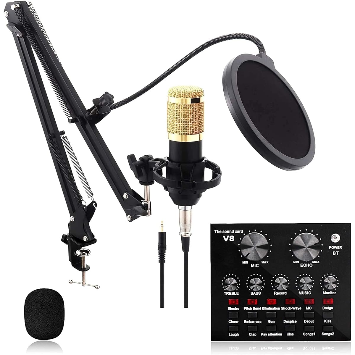 V8 Condenser Microphone Bundle, BM-800 Microphone Kit with Live Sound Card, Adjustable Mic Arm Stand Desk for Studio Recording and Broadcasting DDF