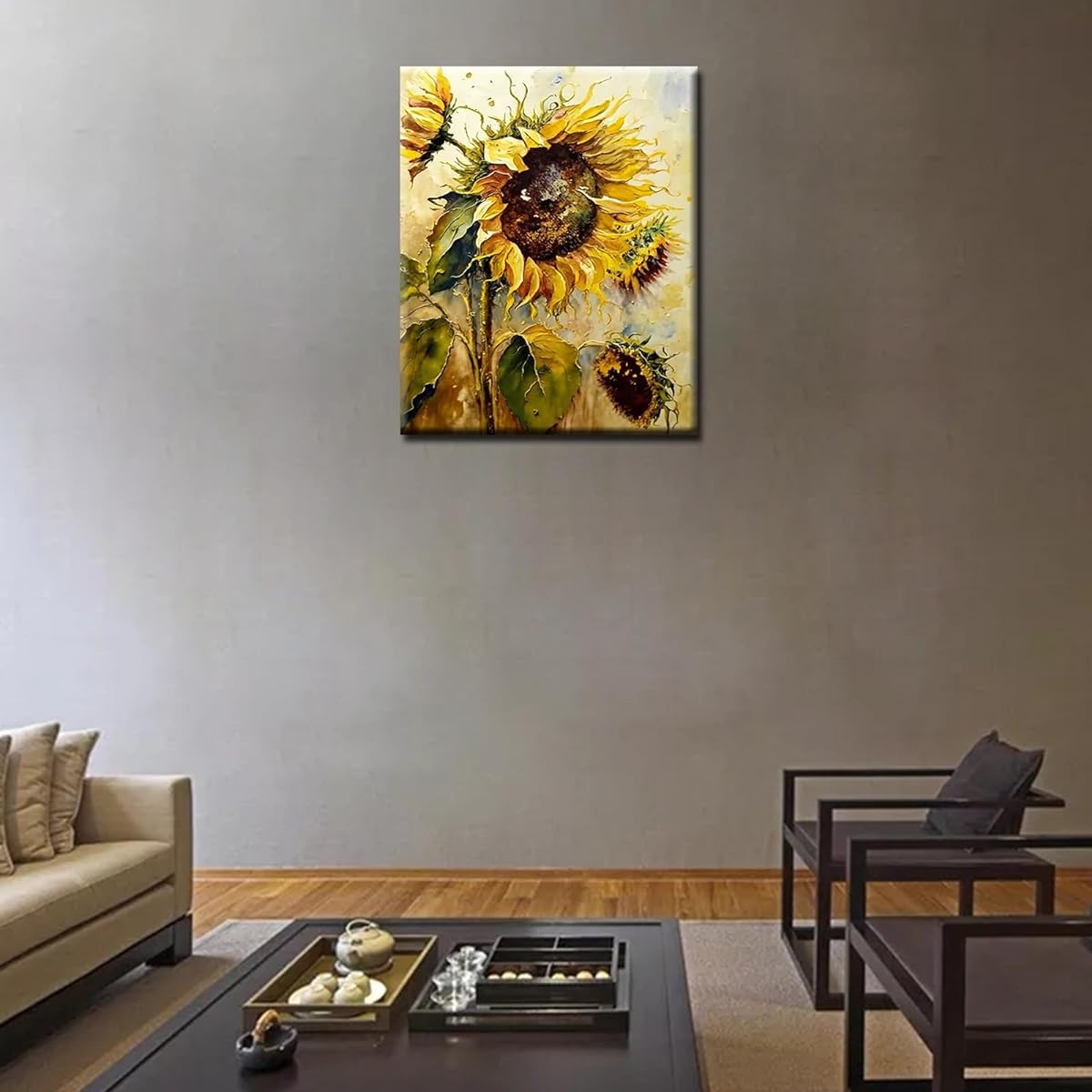 Abstract Sunflower Painting by Numbers for Adults Kids Yellow Flowers on Canvas Marine Tropical Plants Easy to Paint with Brush and Acrylic Pigments Room Decor 16x20 Inches (DIY Frame)
