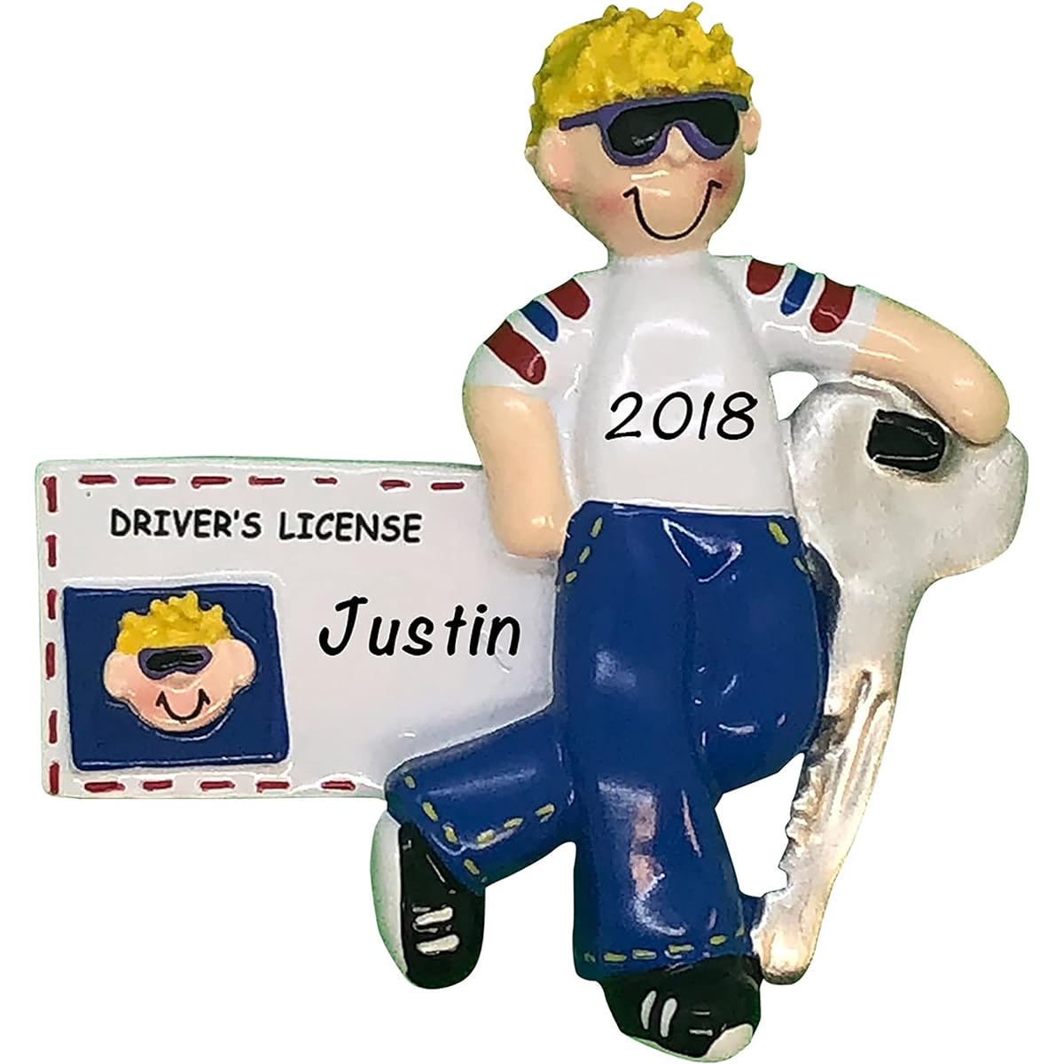 New Driver Ornament with Name 2021 Blonde Boy Polyresin Driver License Ornament Car Ornament for Christmas Tree Cool Driver Gifts for Teen Boys Driver Permit Ornament