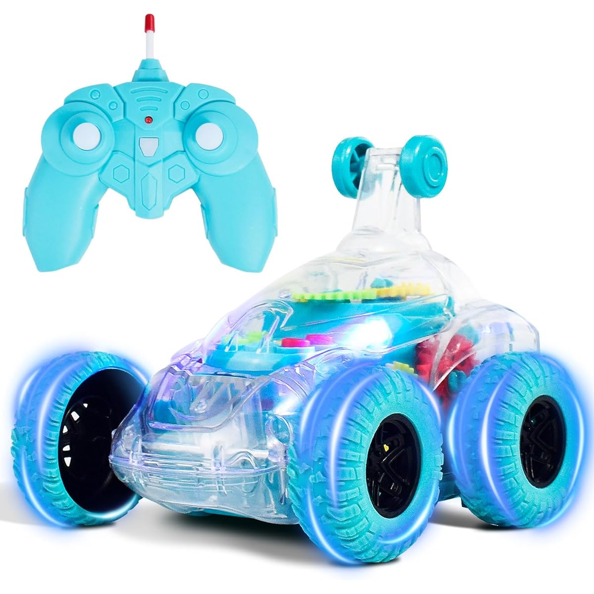 GEERAY Toy Car for Boys 4-6 Remote Control Car for Toddlers 1-3 Radio Control Stunt Car for Kids 4WD 360° Rotation Toddler Radio Control Car with Cool Headlights