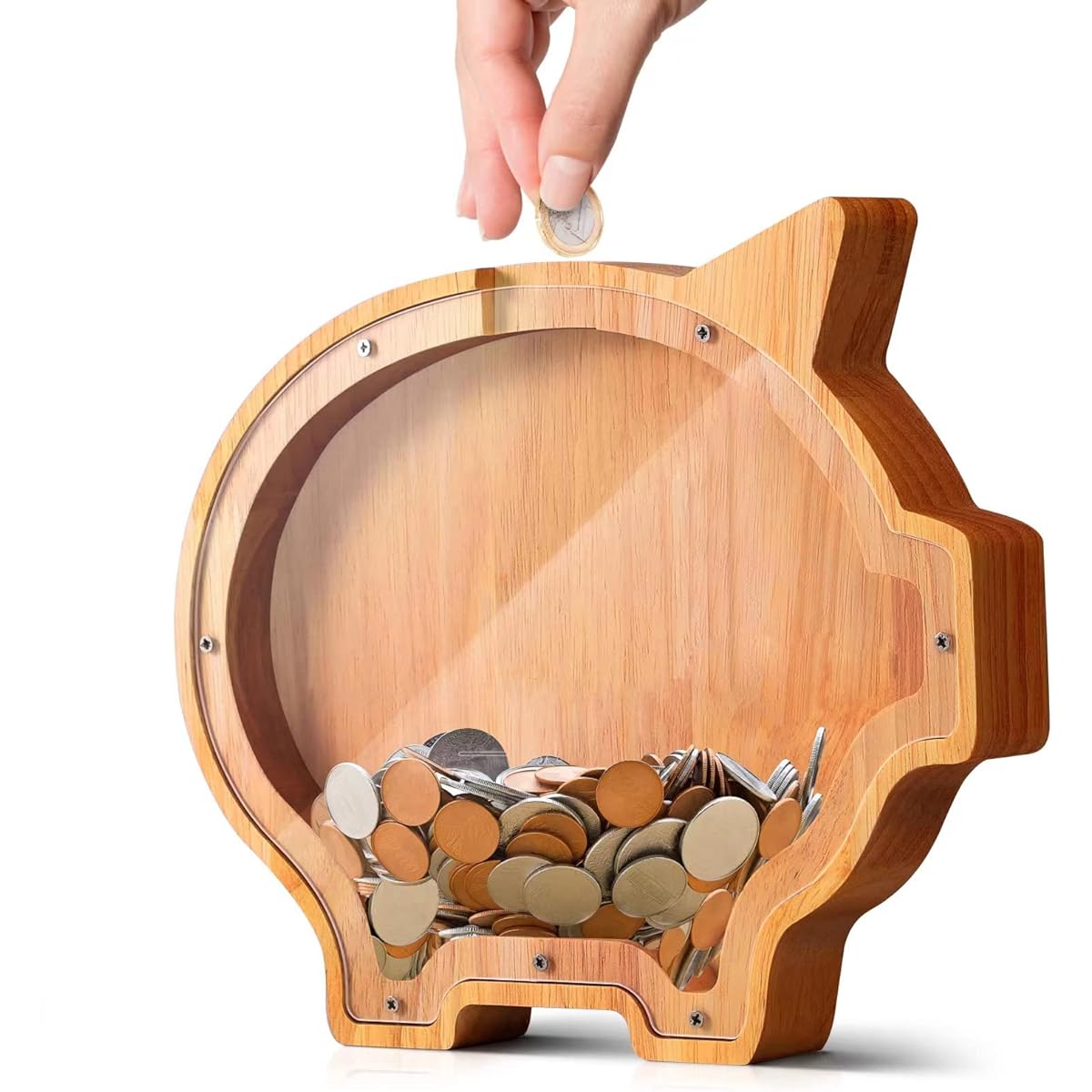 Mindy Wooden Piggy Bank DIY Name Piggy Bank for Boys Girls Toddler & Coin Bank Baby Customizable with Name CPC/ASTM Approved Christmas Children's Day Birthday Gift Decoration