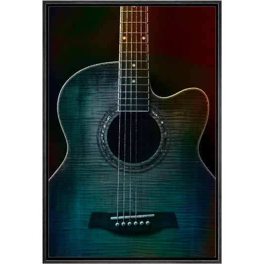 wall26 - Colorful Guitar Painter on Black - Beautiful Detail of Acoustic Guitar - 6 Strings - Framed Canvas Art Home Art - 24"x36" Black